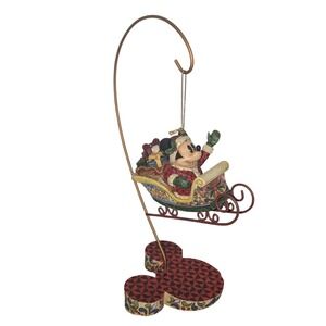 Disney Traditions Jim Shore Santa Mickey Sleigh Ornament with Stand NIN